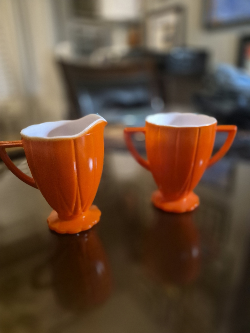 Orange Ceramic Creamer and Sugar Set - Home Dining Vintage.
